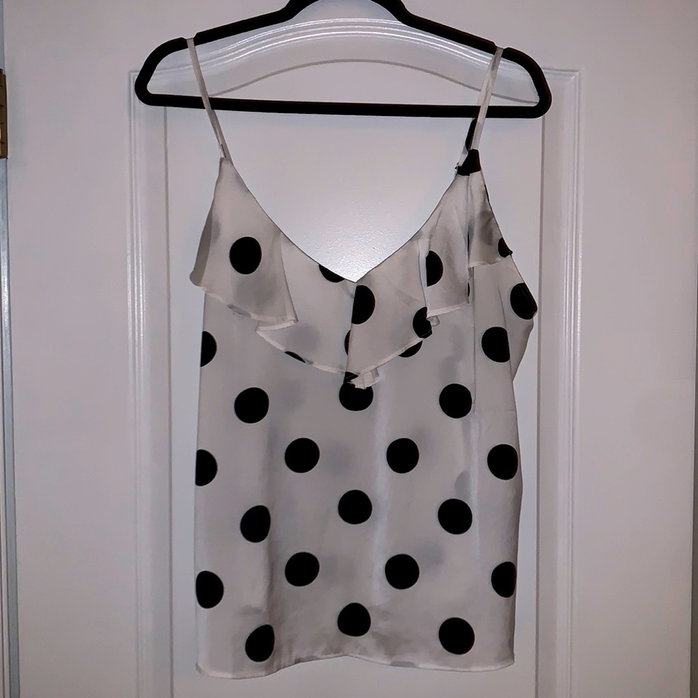 White with black polka dot silk top